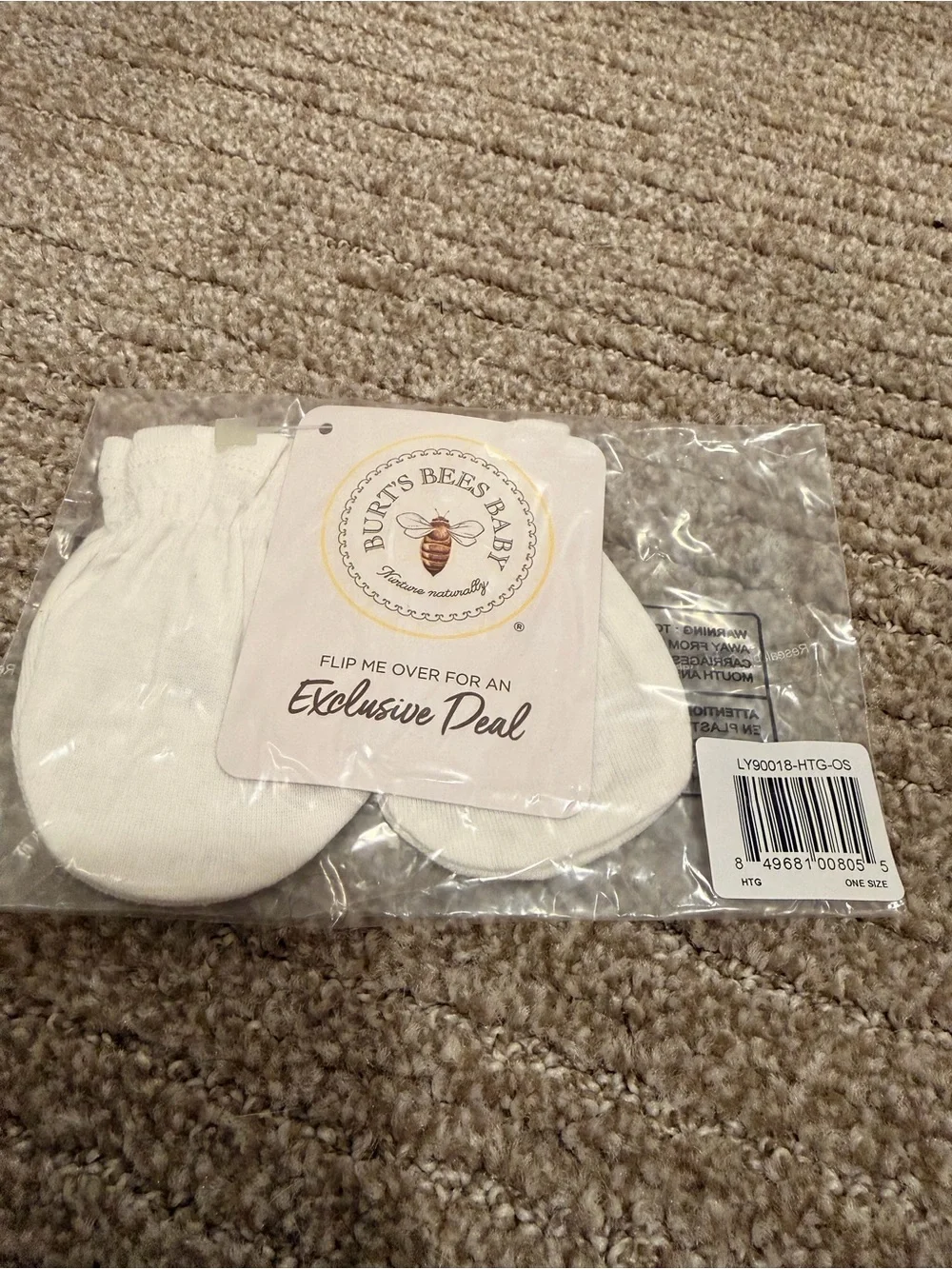 Burt’s bees white infant mittens